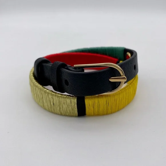 TORY BURCH Multi-Color Double-Wrap Navy Leather Logo Bracelet - Picture 2 of 5